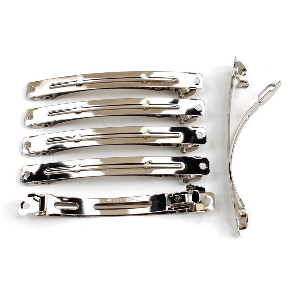 Barrettes 9cmx0.9cm monture "Clip Paris", argent - Lot de 10