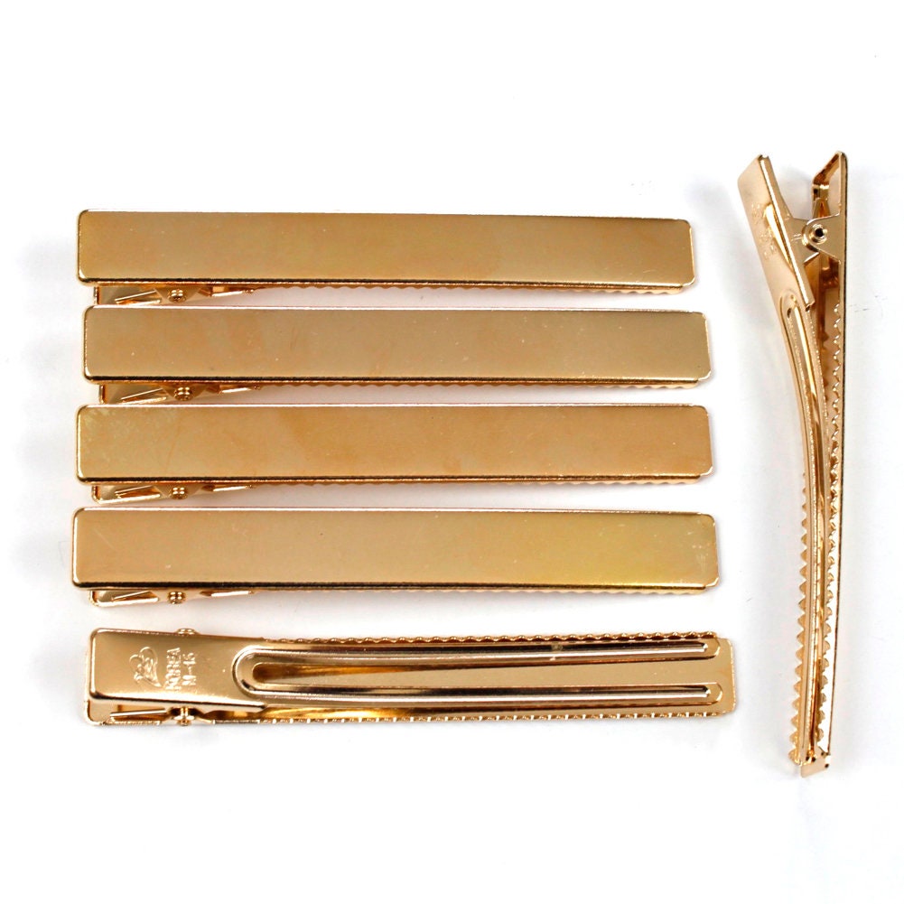Pinces cheveux crocodile plat en métal doré 7.5cm - Lot de 10