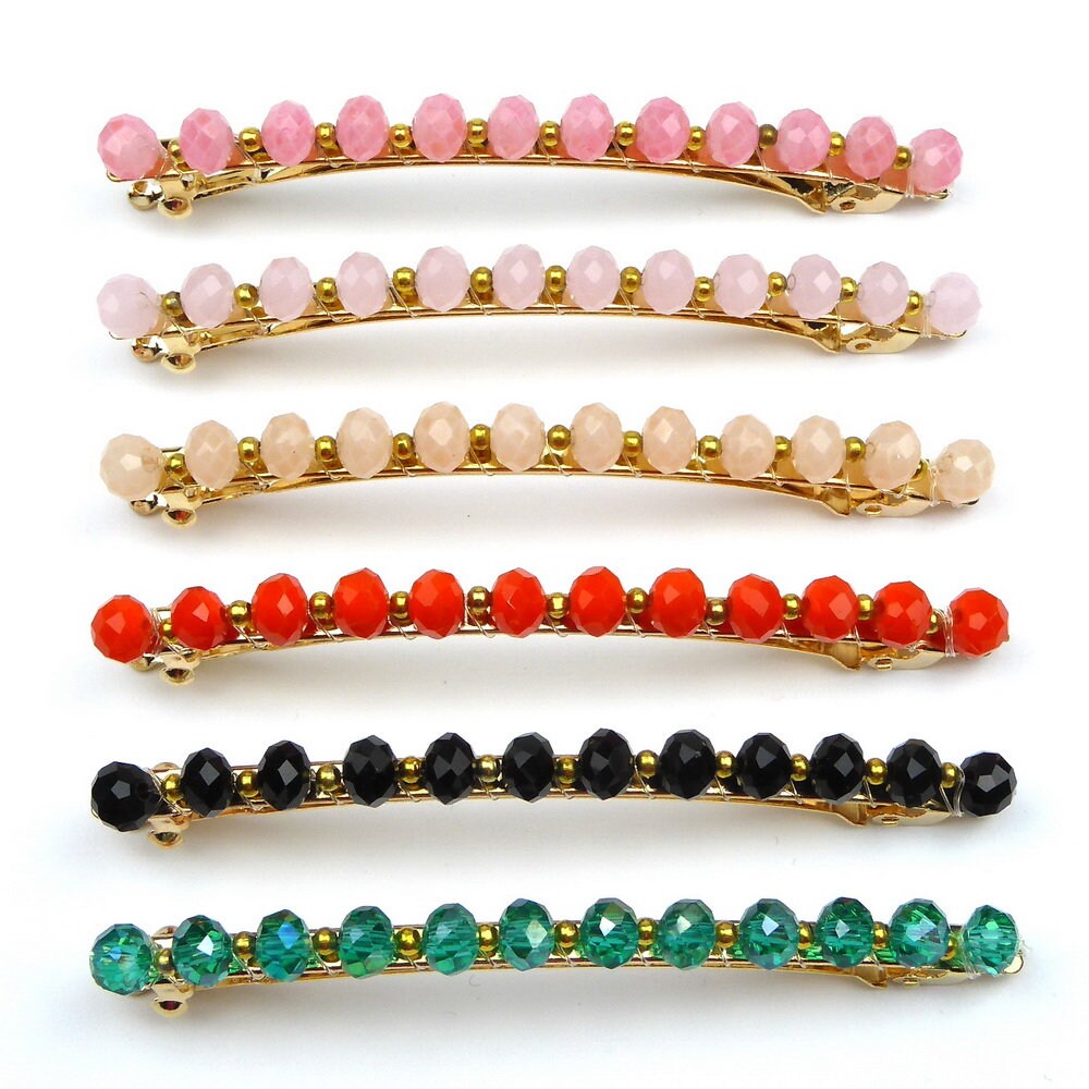 Barrette cheveux fine 8cm, perles ovale facette