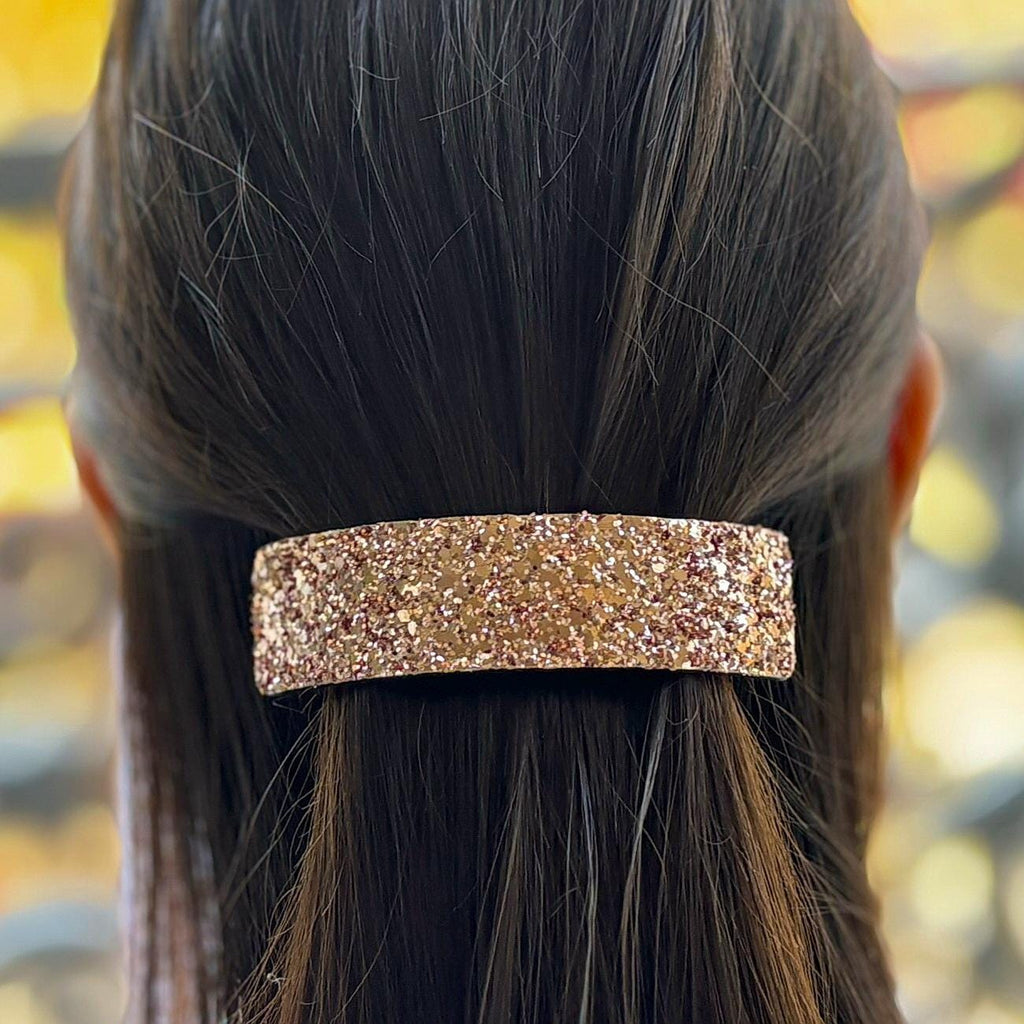Barrette cheveux paillette 9.5cm, accessoire cheveux - doré, or rose, marron