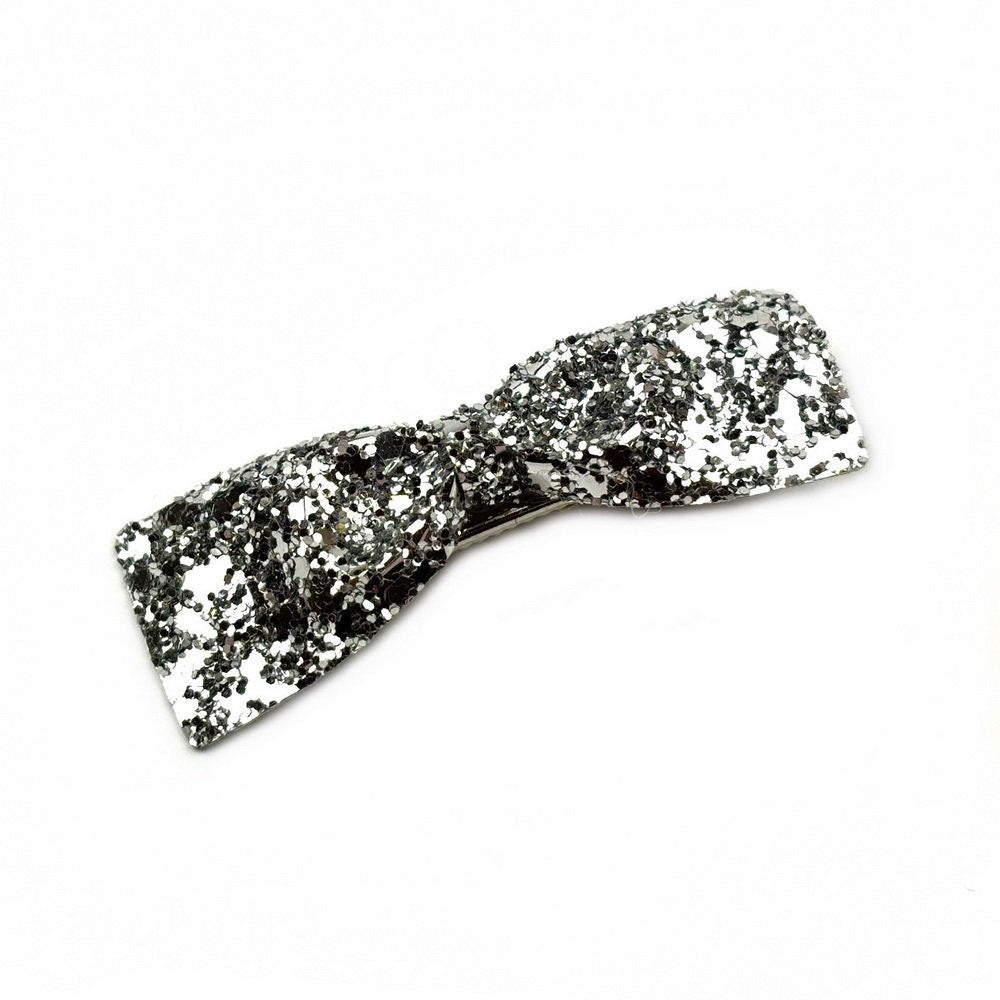 Pince clip cheveux noeud paillette argenté 6.5cm design glamour