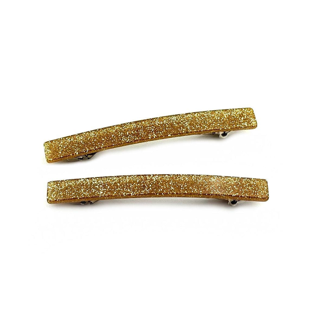 Barrettes cheveux fines paillette 7cm doré - Lot de 2