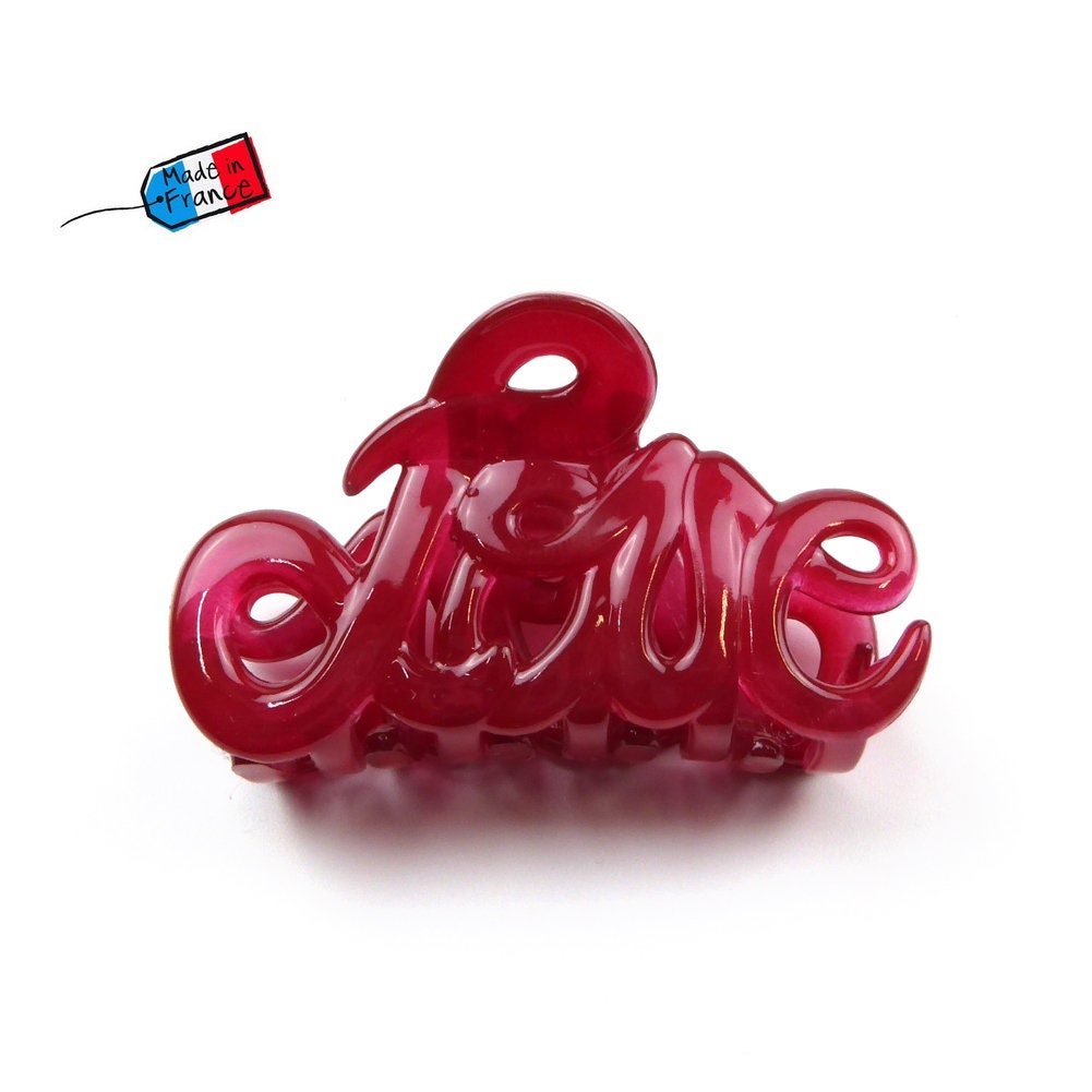 Pince à cheveux "Love" 5,5cm en acétate, belle qualité, Made in France