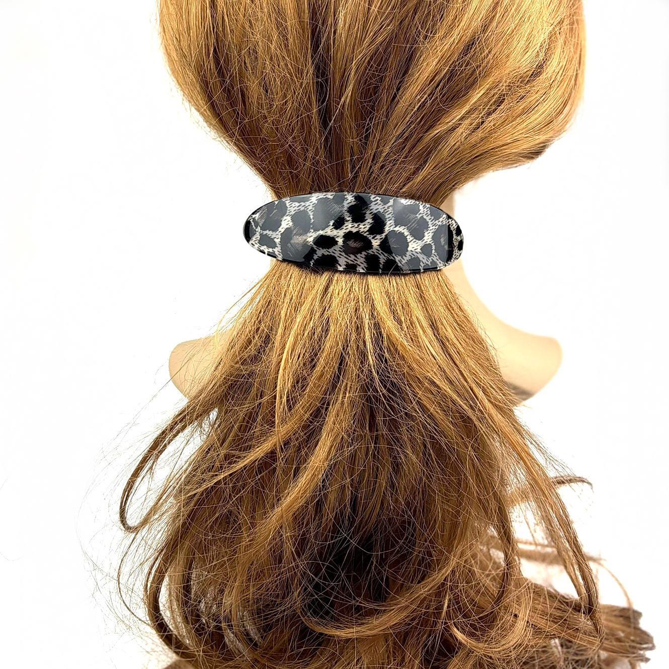 Barrette cheveux ovale incurvée léopard gris 9.5cm