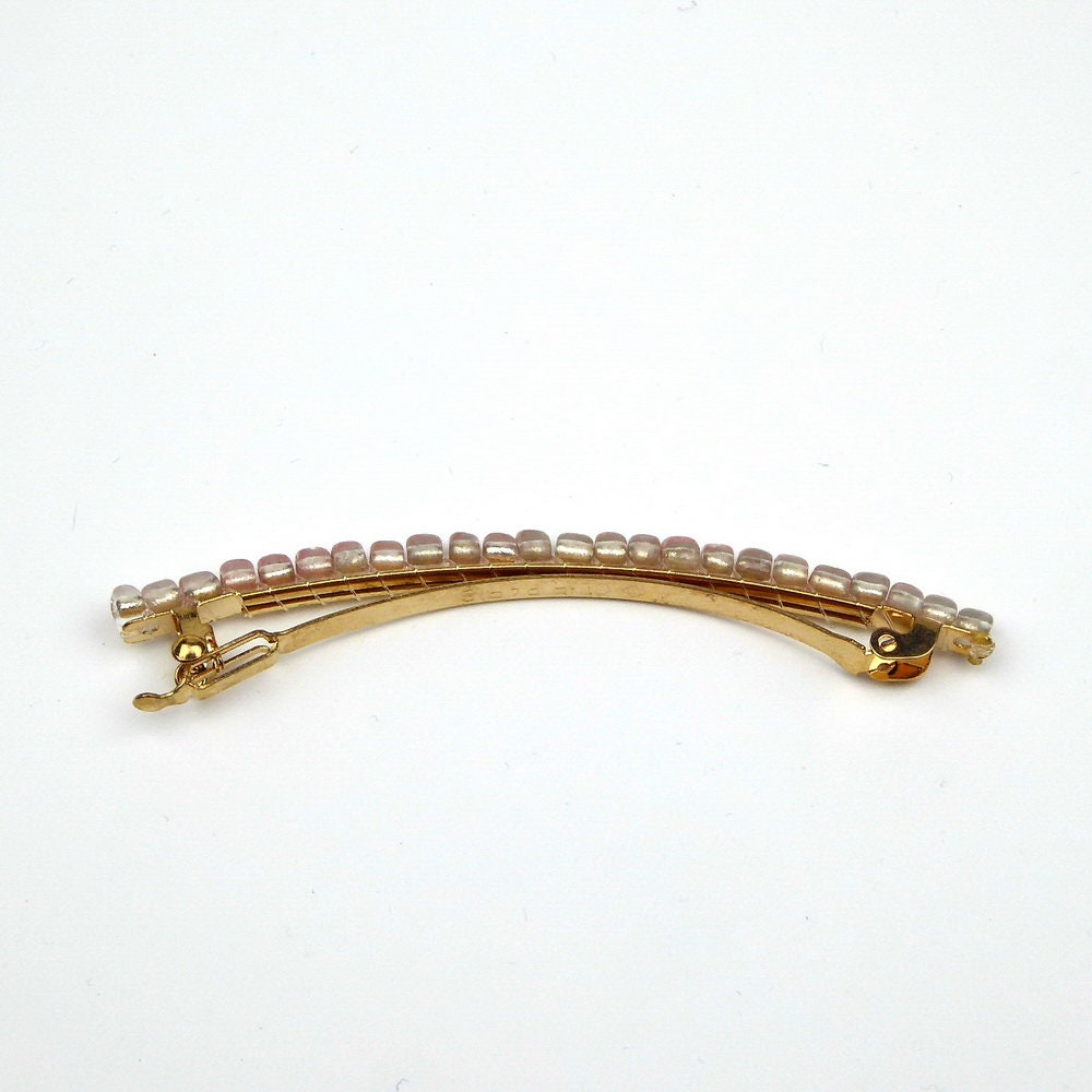 Barrette cheveux fine 8cm, perles de rocaille marron, cheveux fins