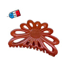 Pince à cheveux fleur acétate Saumon – Fait main, Made in France 8 cm