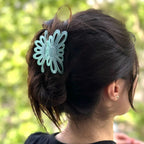Pince à cheveux fleur acétate Vert eau – Fait main, Made in France 8 cm