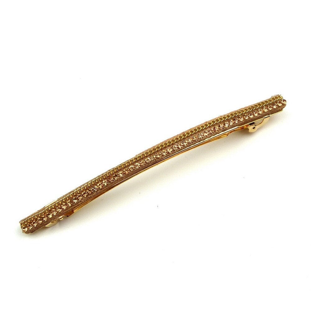 Barrette cheveux longue 10cm avec chaine strass camel
