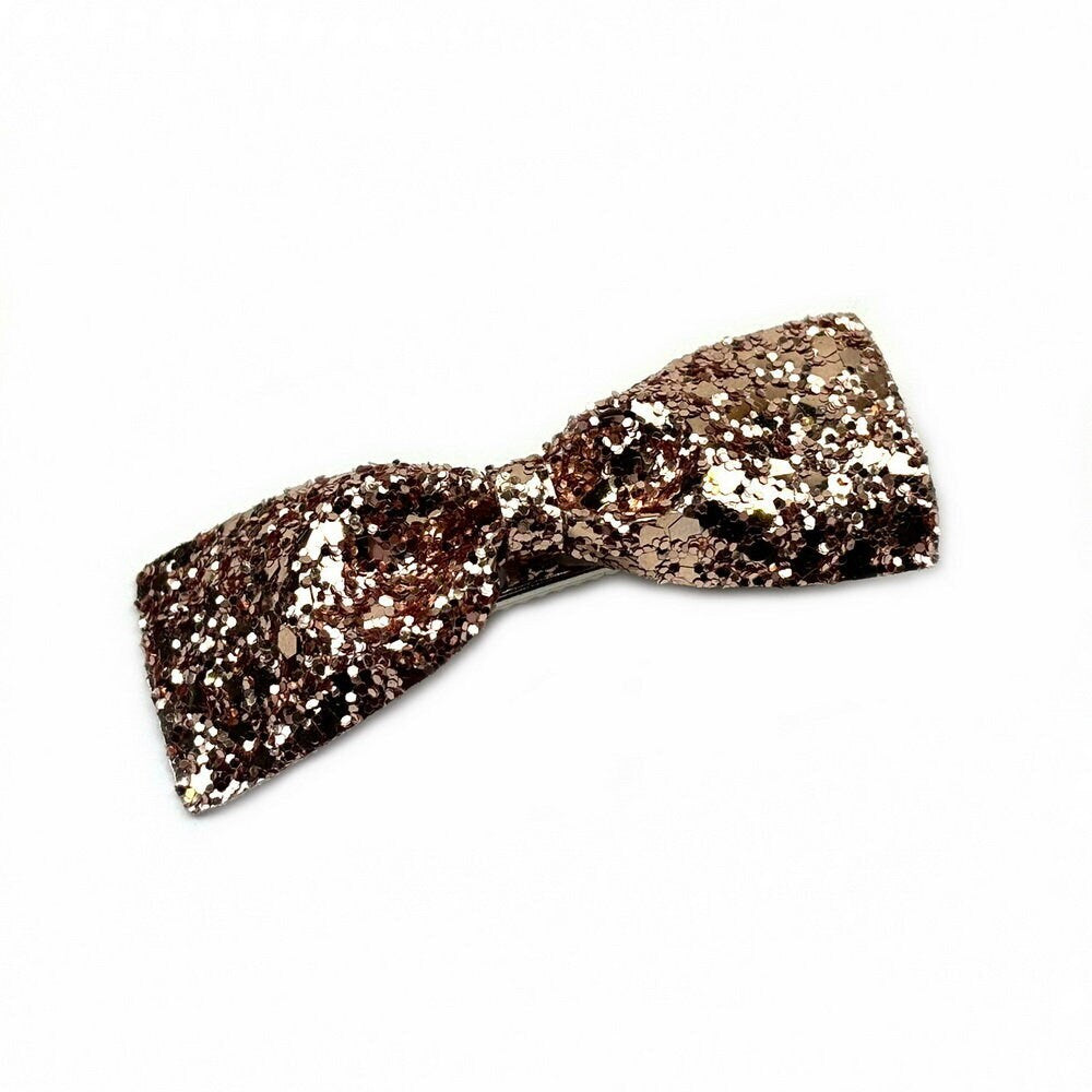 Pince clip cheveux noeud paillette or rose 6.5cm finition raffinée