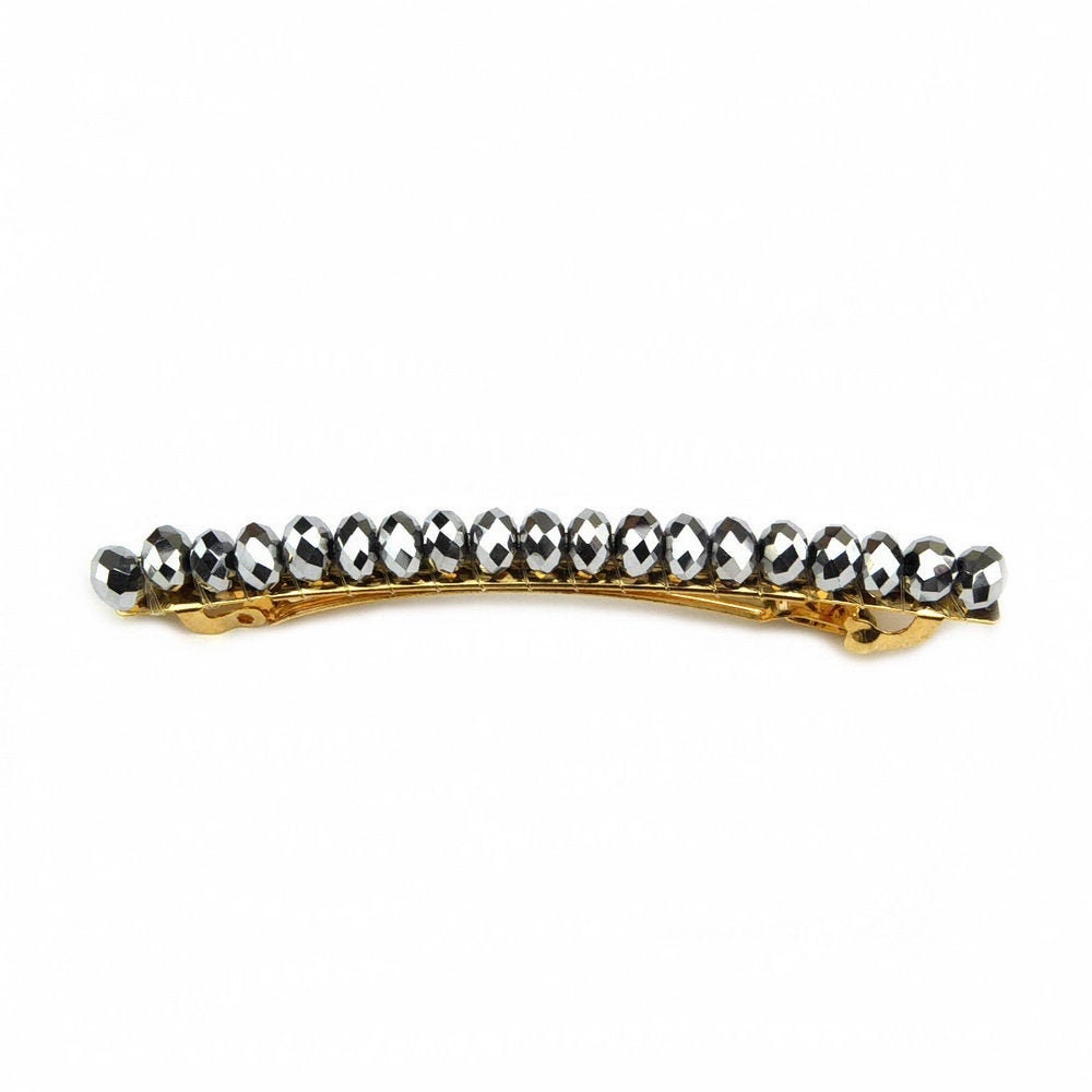 Barrette cheveux perles cristaux argent 8.5cm