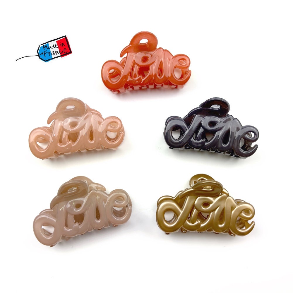 Pince à cheveux "Love" 5,5cm en acétate, belle qualité premium, Fabrication française