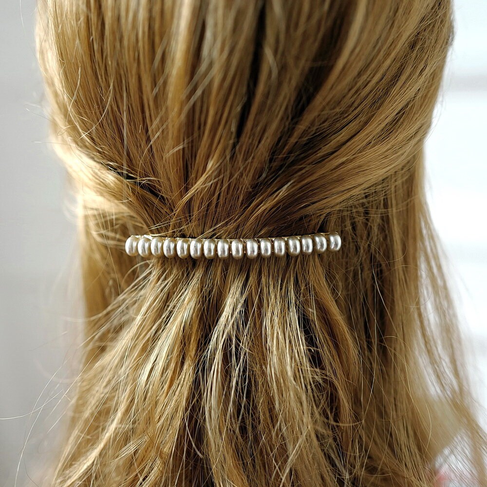 Barrette cheveux 8.5cm perle - vert bronze