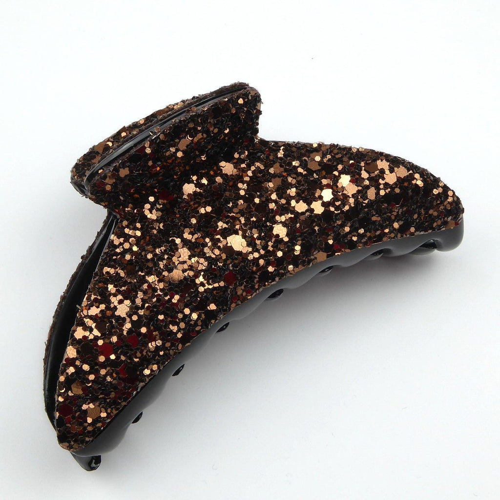 Pince à cheveux crabe paillettes marron 9cm 