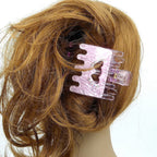 Pince à cheveux plate avec strass – 8 x 6,2 cm rose