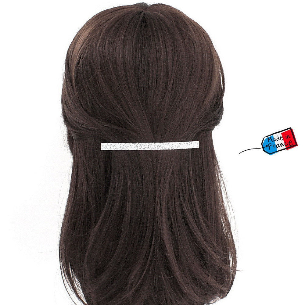 Barrette cheveux paillettes fine longue 10cm - argenté