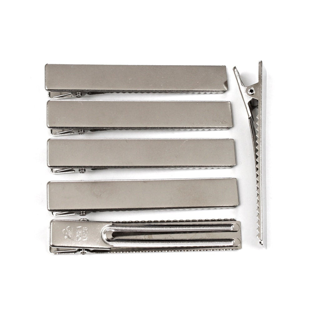 Pinces cheveux crocodile plat en métal argent - Lot de 10