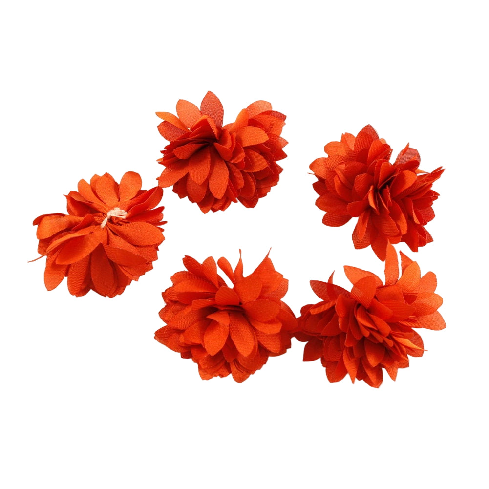 Lot de 5 petites fleurs satin rouge orangé