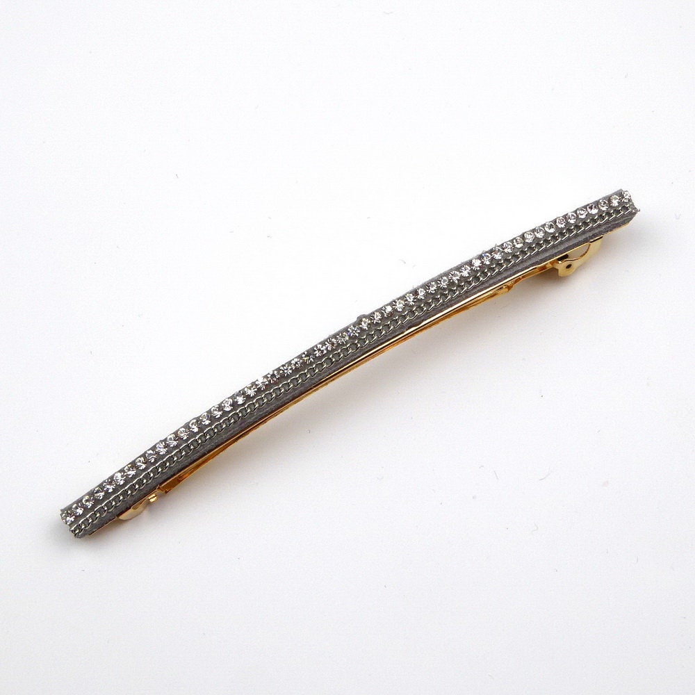 Barrette cheveux longue 10cm avec chaine strass gris