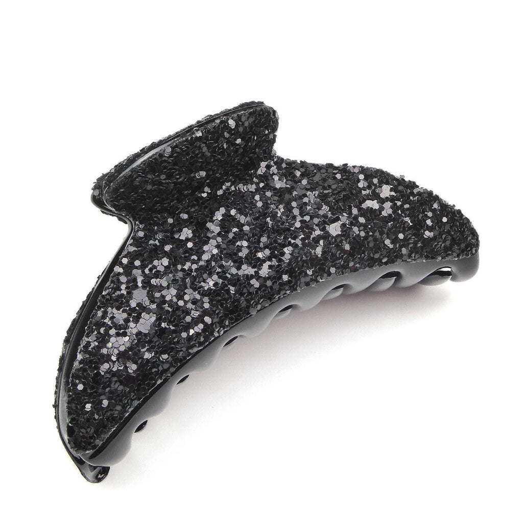Pince à cheveux crabe 9cm recouverte de paillettes noires