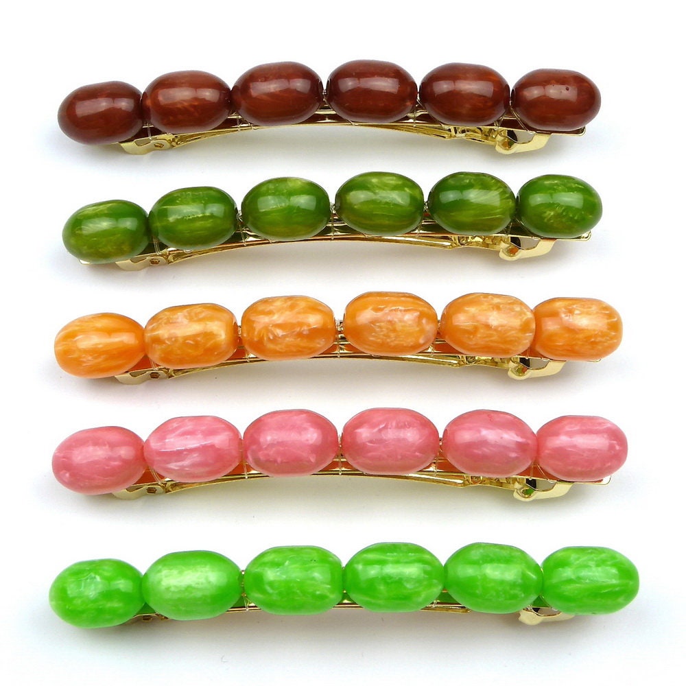 Barrette cheveux perle ovale 8cm