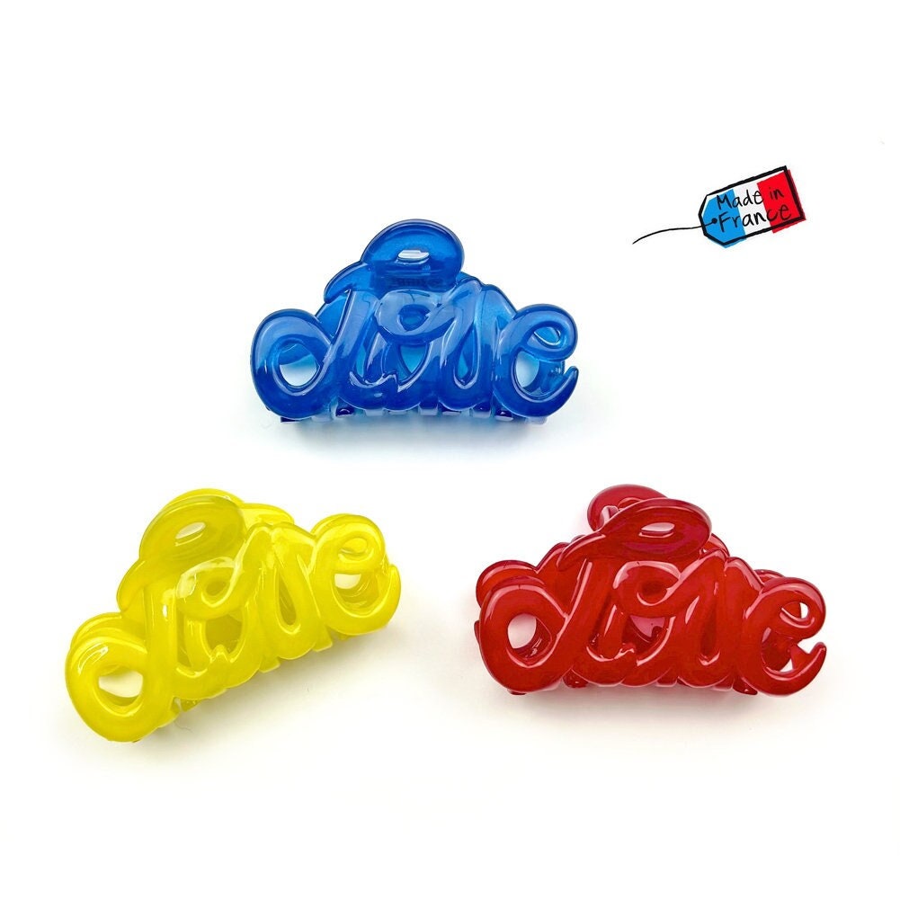 Pince à cheveux "Love" 5,5cm en acétate, couleur, qualité premium, Made in France