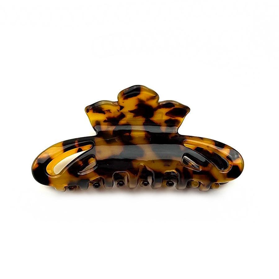 Pince crabe en acétate motif tortue marron – Fait main 8 cm 