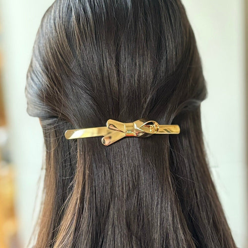 Barrette cheveux noeud longue doré 10,5cm