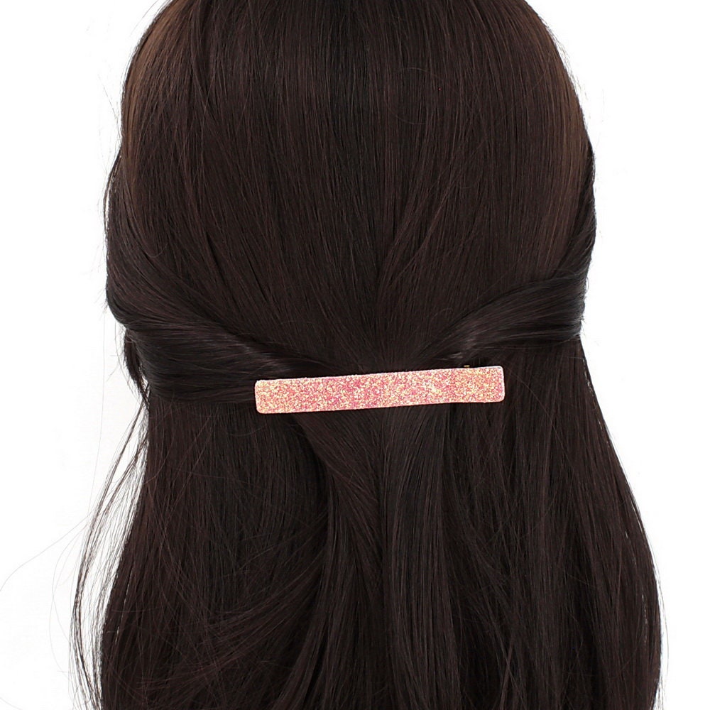 Pince cheveux paillettes 8cm - corail