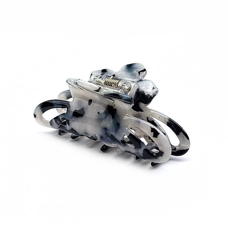 Pince cheveux crabe en acétate motif tortue – Fait main 8 cm | Gris