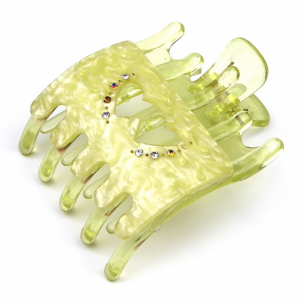 Pince à cheveux plate avec strass – 8 x 6,2 cm vert