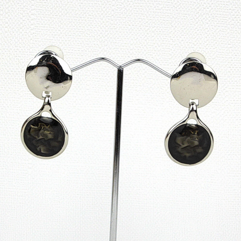 Boucle d'oreille clip pendante ronde - gris