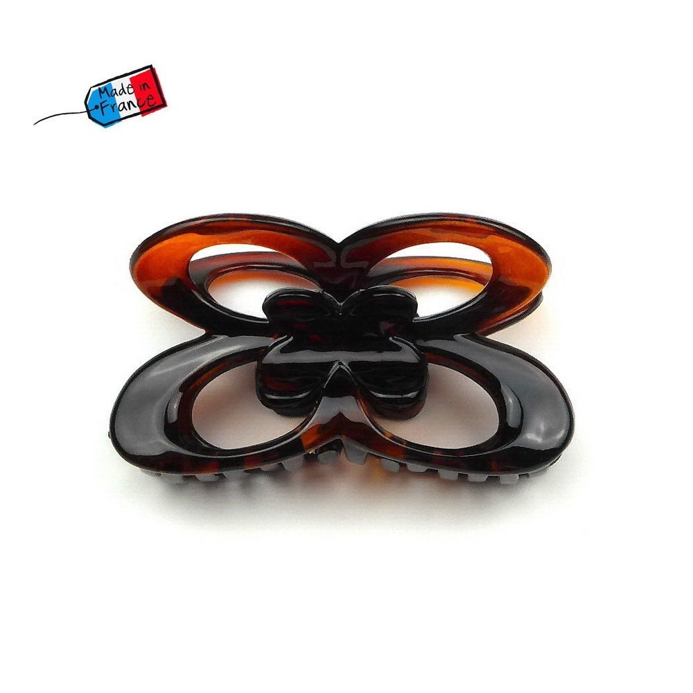 Pince à cheveux en acétate papillon 8cm demi-blond, Made in France