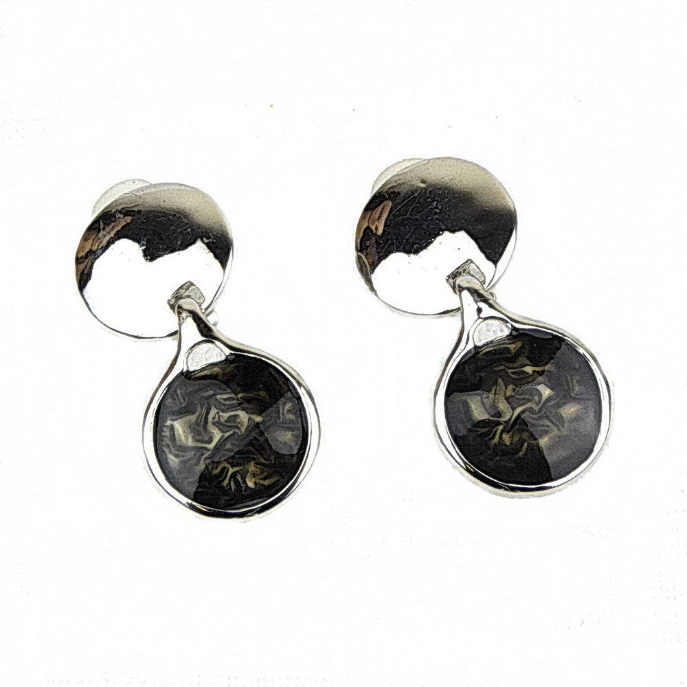 Boucle d'oreille clip pendante ronde - gris