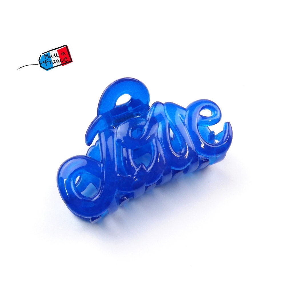 Pince à cheveux "Love" 5,5cm en acétate, bleu roi, qualité premium, Made in France