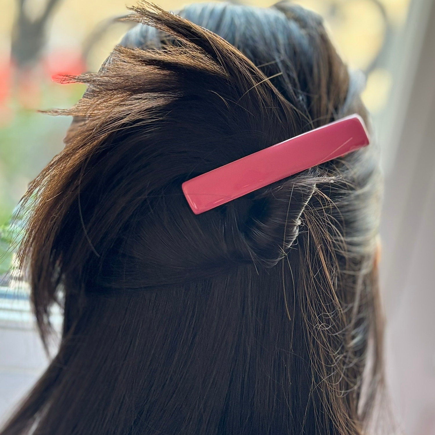 Barrette Cheveux Émail Fuschia 9cm Métal Doré
