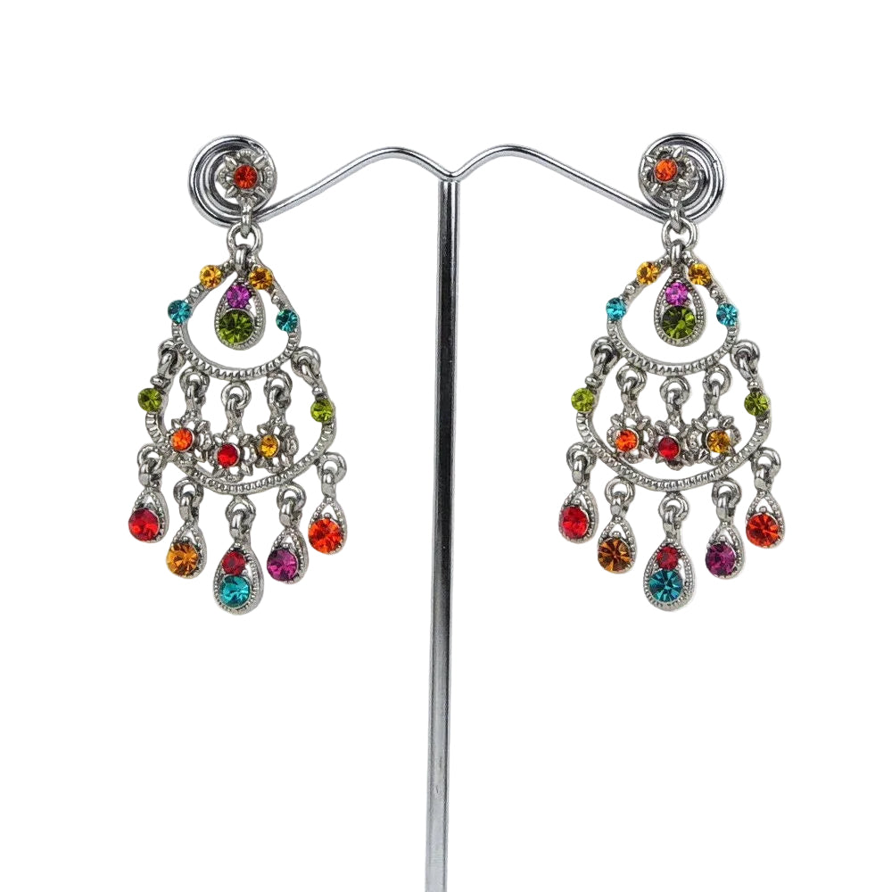 Boucles d'oreilles pendantes bohème strass multicolores 5.5cm