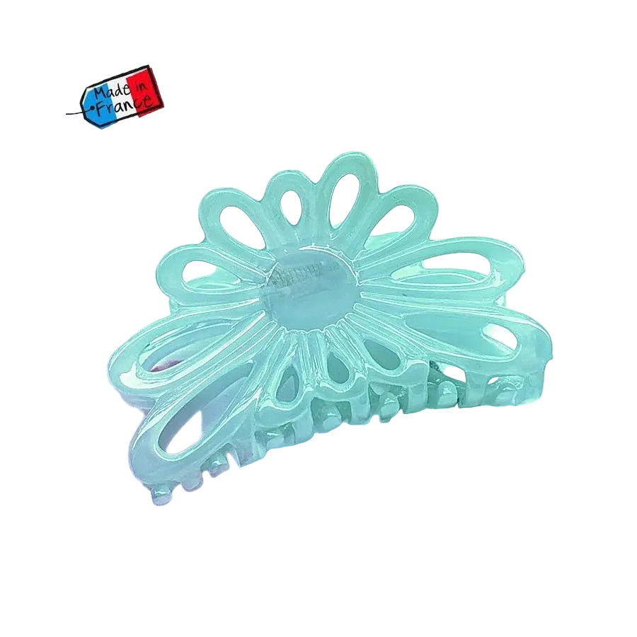 Pince à cheveux fleur acétate Vert eau – Fait main, Made in France 8 cm 