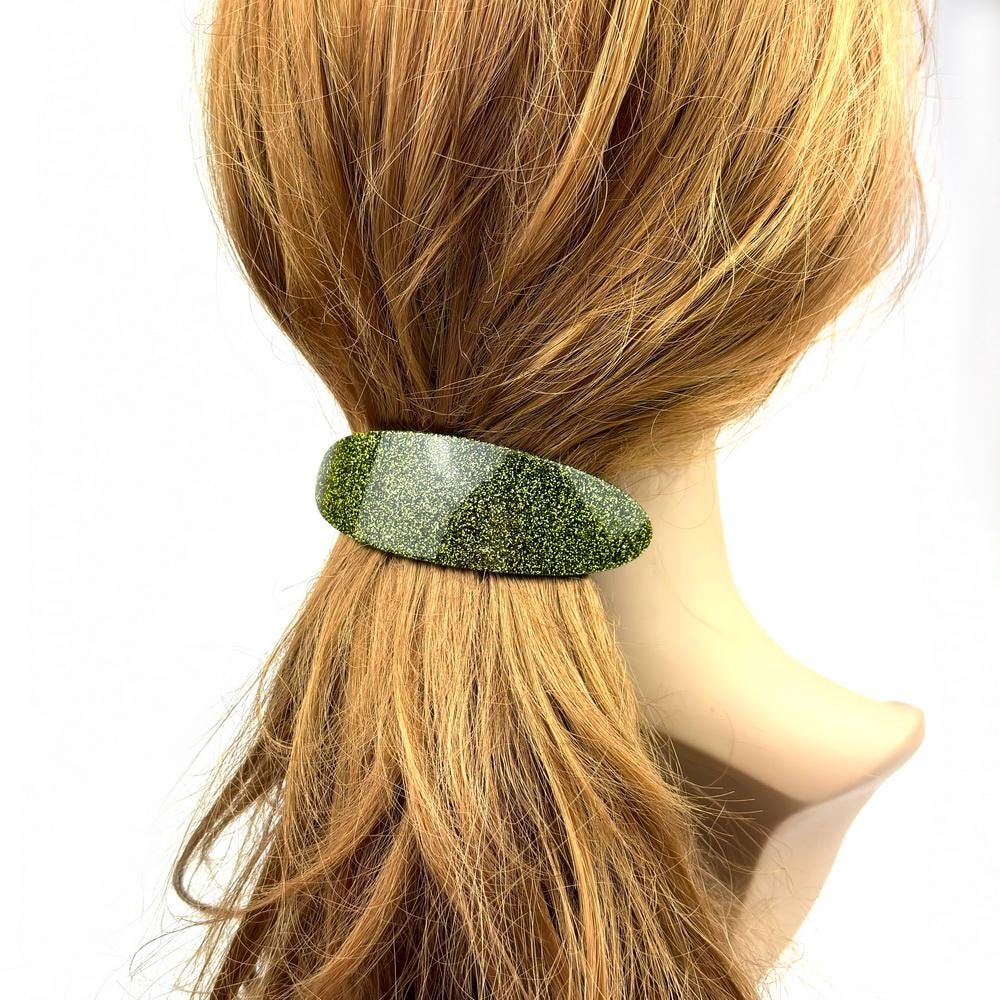 Barrette cheveux ovale incurvée paillette 9.5cm