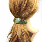 Barrette cheveux ovale incurvée paillette vert