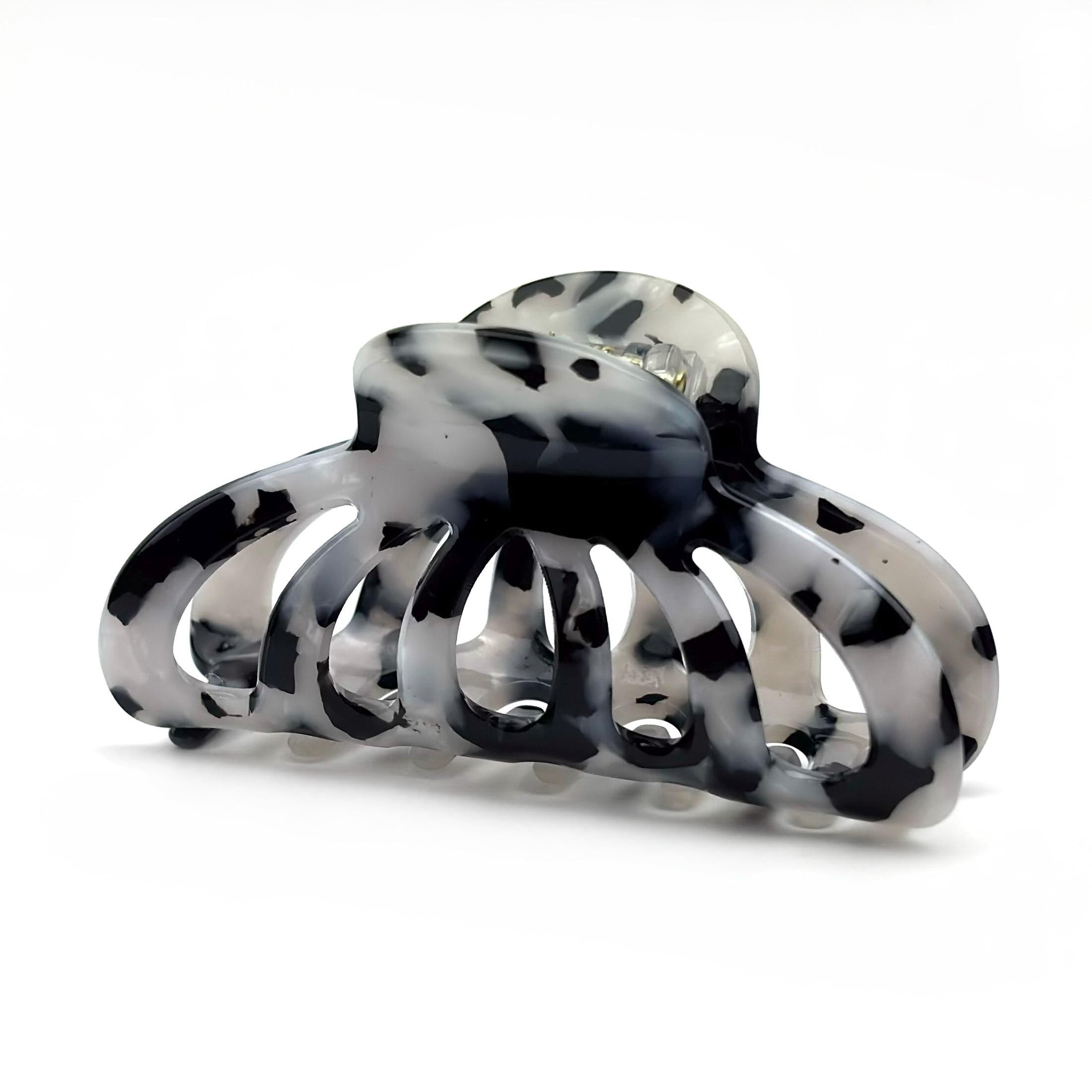 Pince cheveux crabe 8cm motif tortue acétate gris