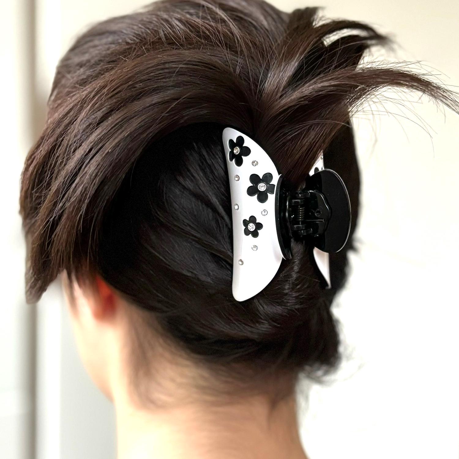 Pince à cheveux fleur cristaux Blanc 8 cm