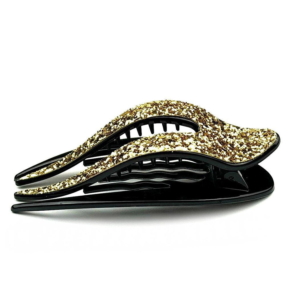 Pince à cheveux bec 11,5cm paillettes dorées