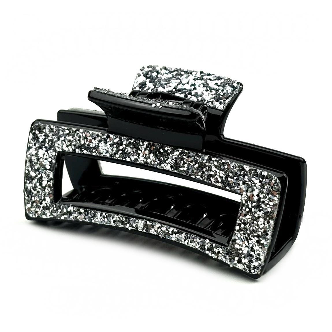 Pince cheveux paillette argent 8cm - crabe rectangulaire