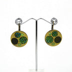Boucle d'oreille pendante ronde émail et perles - vert