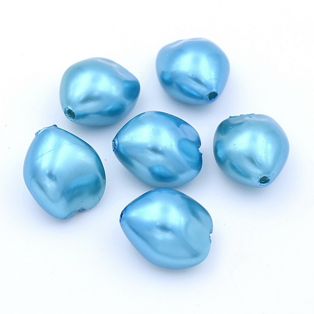 Lot de 10 perles coeur nacrées bleu