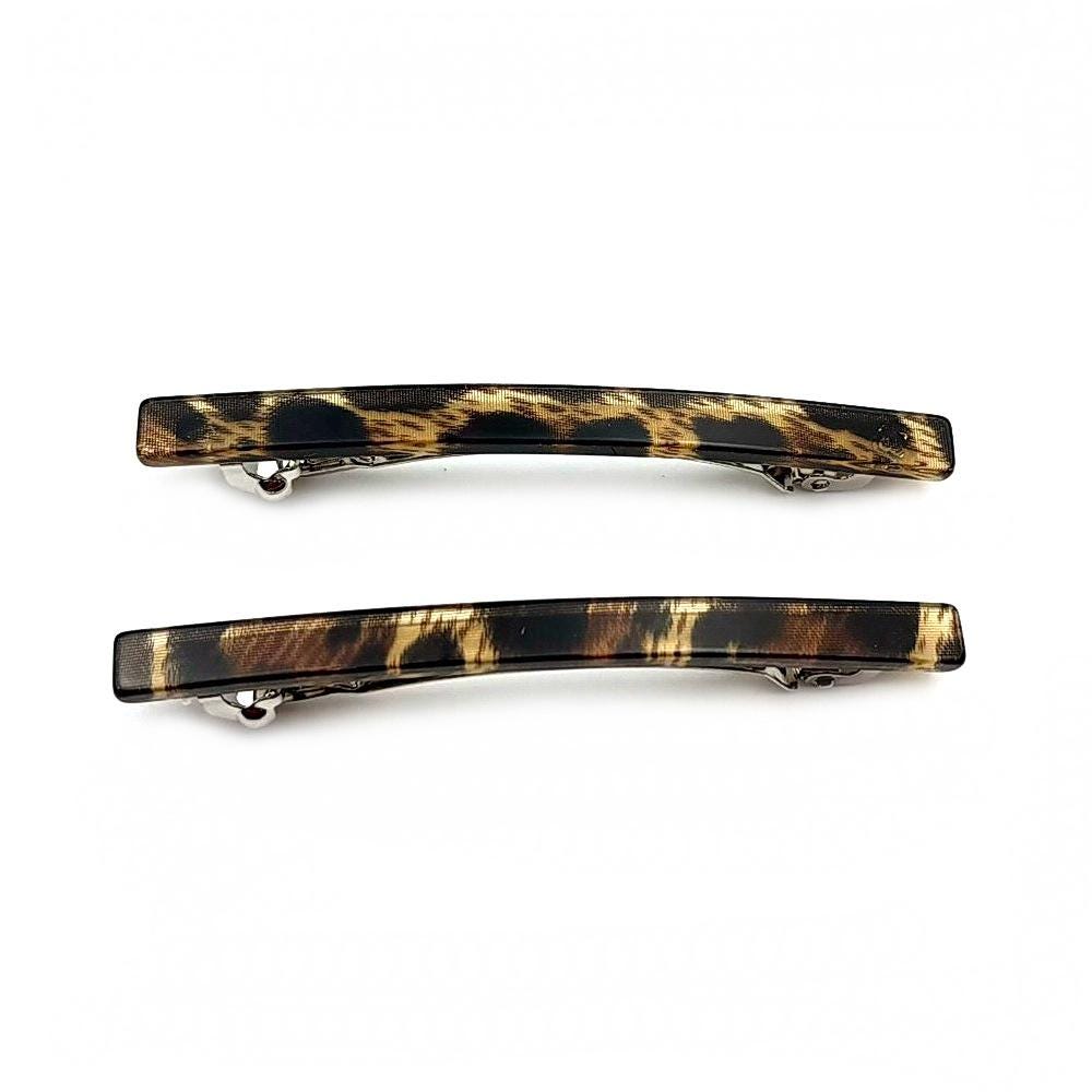 Barrettes cheveux fine fait main 7cm leopard, lot de 2