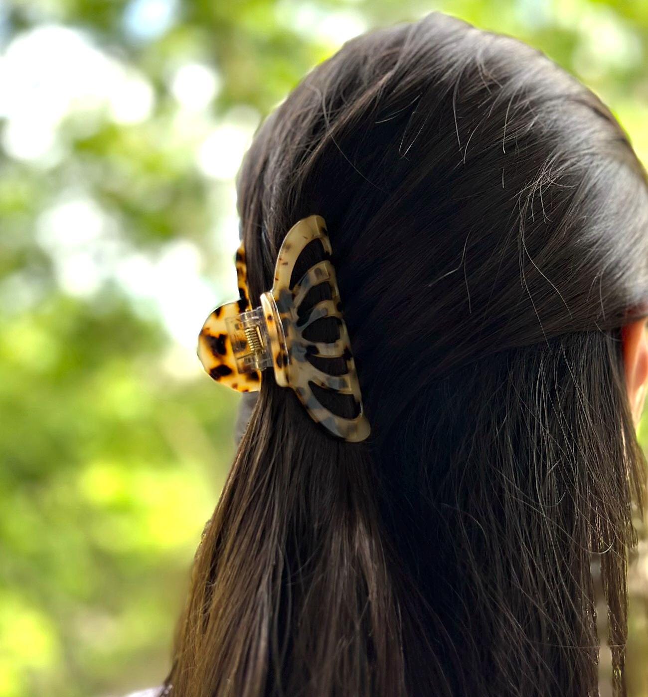 Pince cheveux crabe 8cm motif tortue acétate