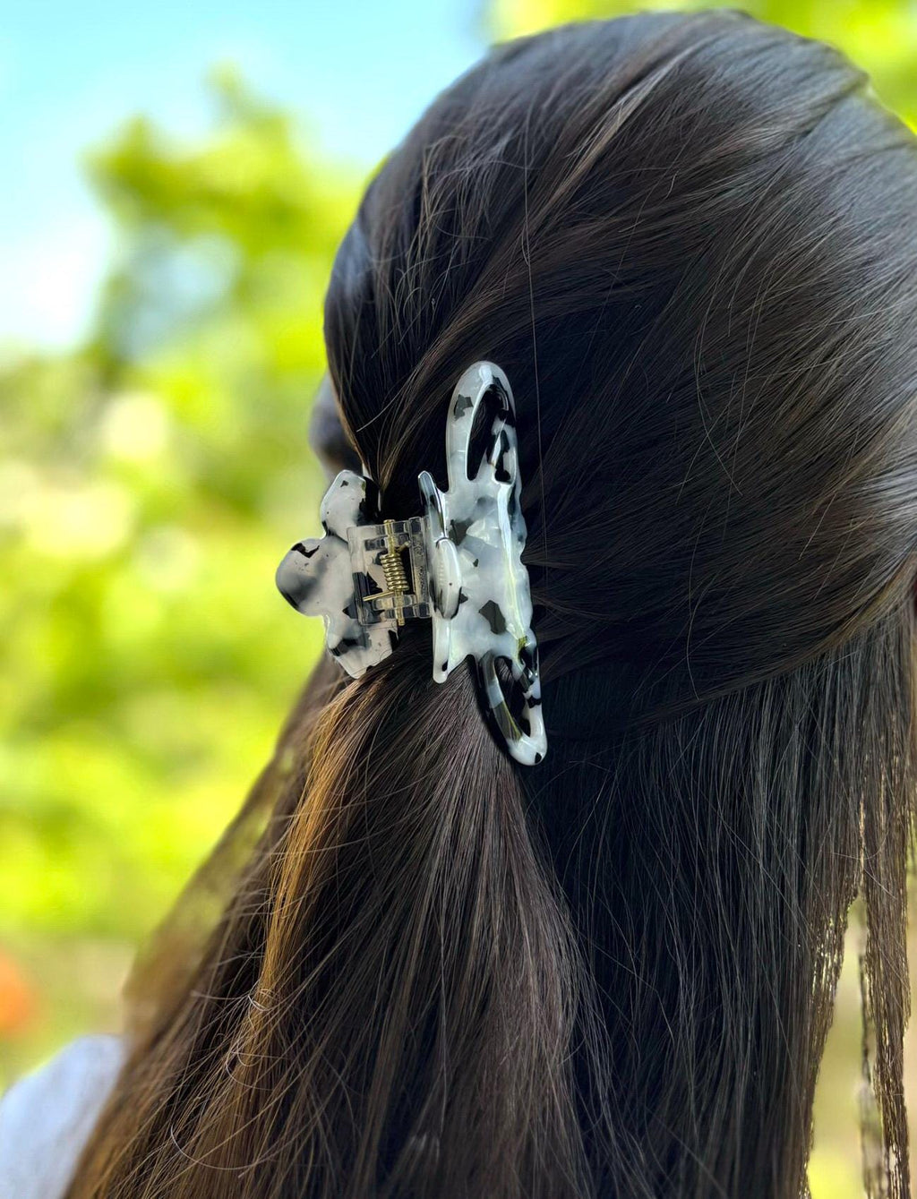 Pince cheveux crabe en acétate motif tortue – Fait main 8 cm | Gris