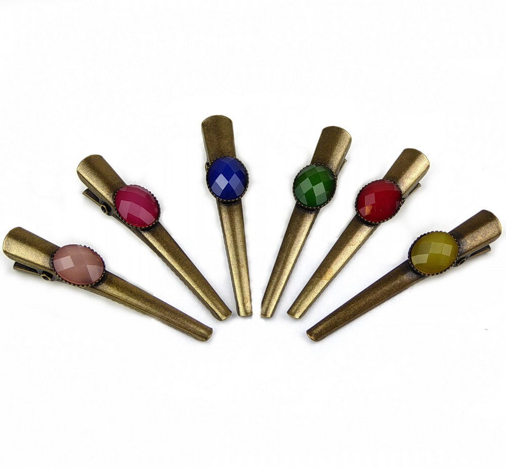 Lot de 2 pinces cheveux crocodile vintage avec perle à facettes 4.5cm