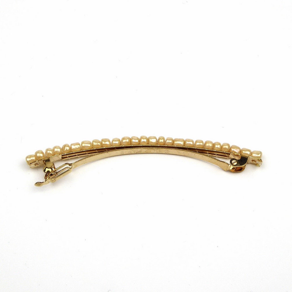 Barrette Cheveux Fine Perles de Rocaille beige 8cm cheveux fins